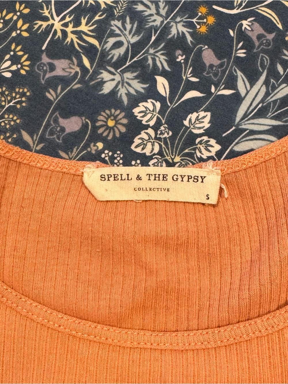 SPELL VINTAGE 🌸 Texas Rodeo Blue Moon Ribbed Peach Cami Tank S - Picture 3 of 5